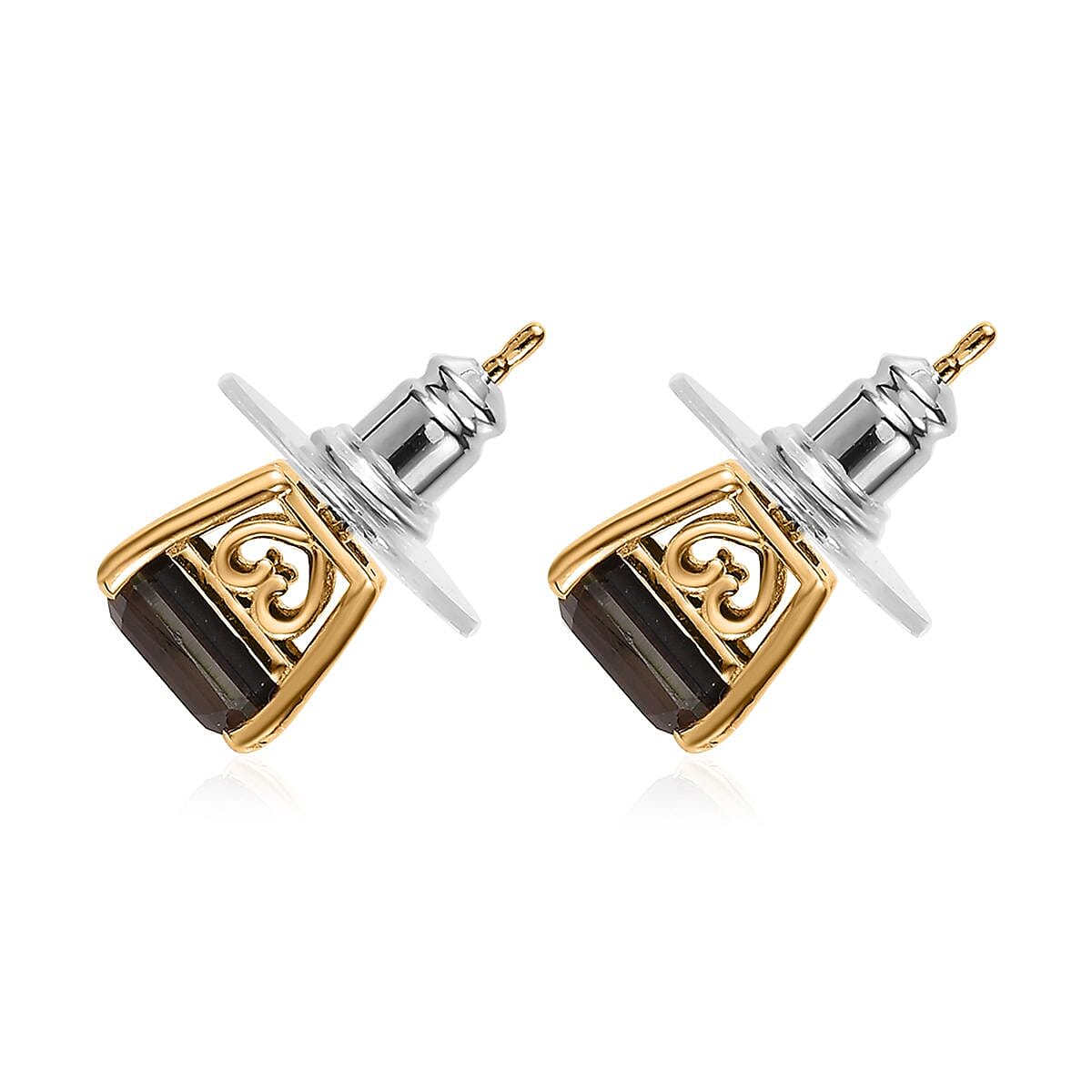 Premium Canadian Ammolite Solitaire Stud Earrings in Vermeil Yellow Gold Over Sterling Silver 4.50 ctw image number 4