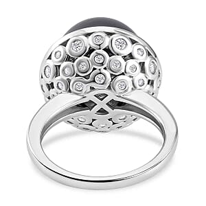 Tahitian Pearl and White Zircon18.40 ctw Ring in Rhodium Over Sterling Silver (Size 5.5)