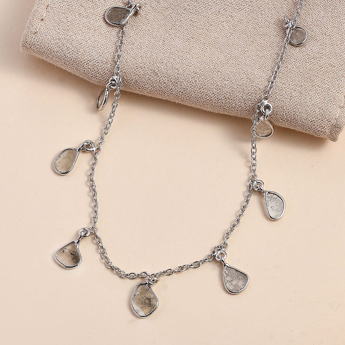 Polki Diamond Station Necklace 18 Inches in Platinum Over Sterling Silver 2.00 ctw image number 1