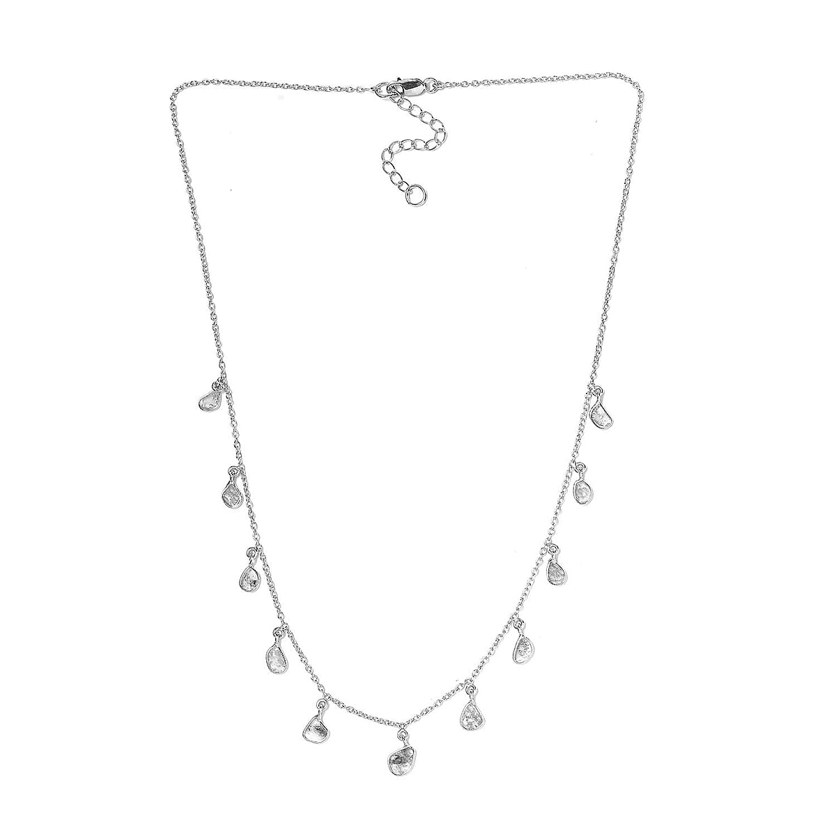 Polki Diamond Station Necklace 18 Inches in Platinum Over Sterling Silver 2.00 ctw image number 3