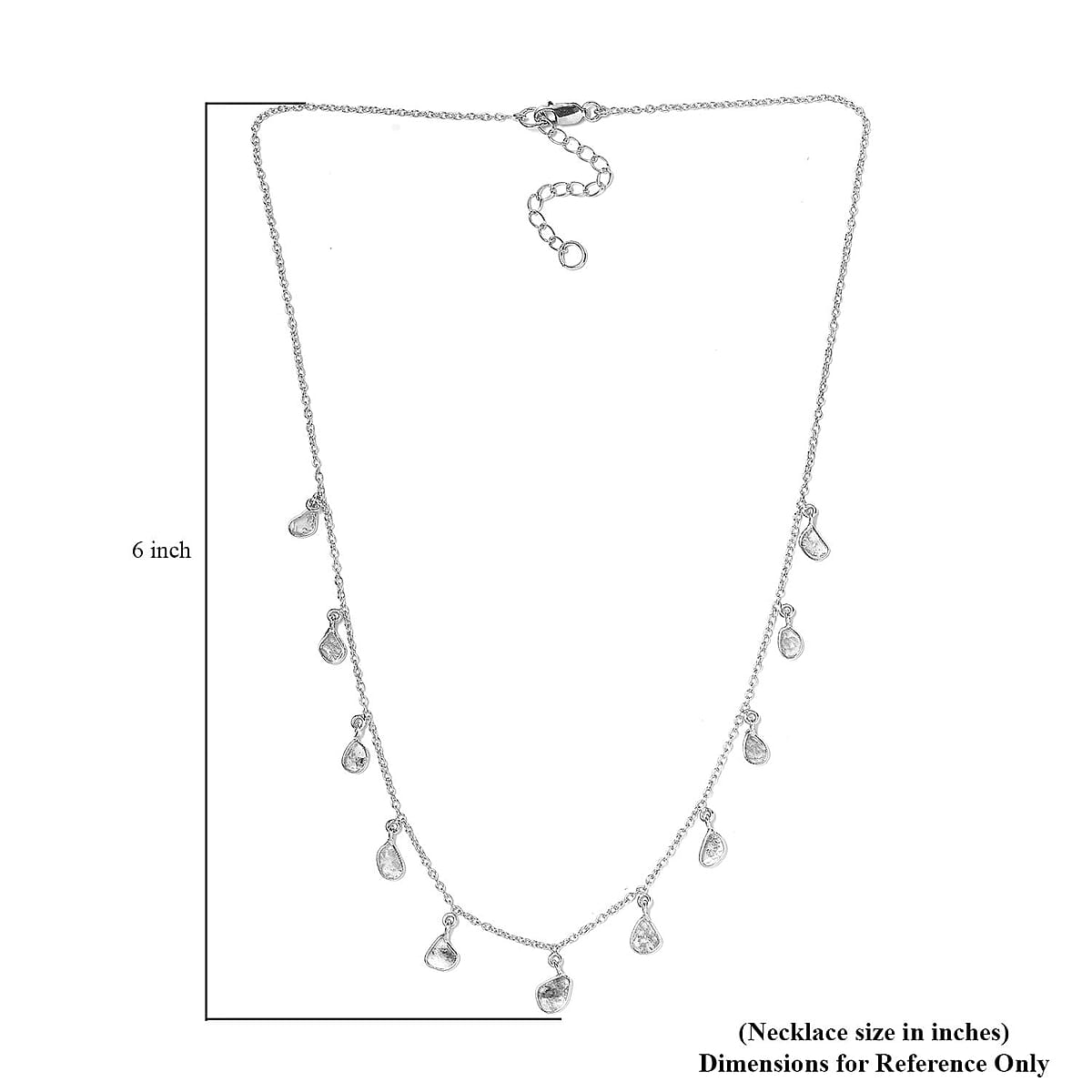 Polki Diamond Station Necklace 18 Inches in Platinum Over Sterling Silver 2.00 ctw image number 5