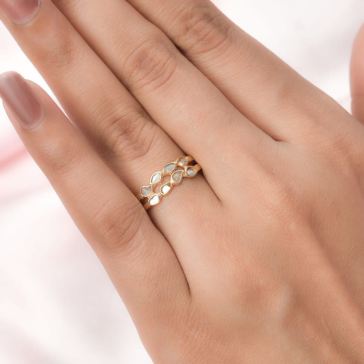 Polki Diamond Ring in 14K Yellow Gold Over Sterling Silver 0.25 ctw image number 2