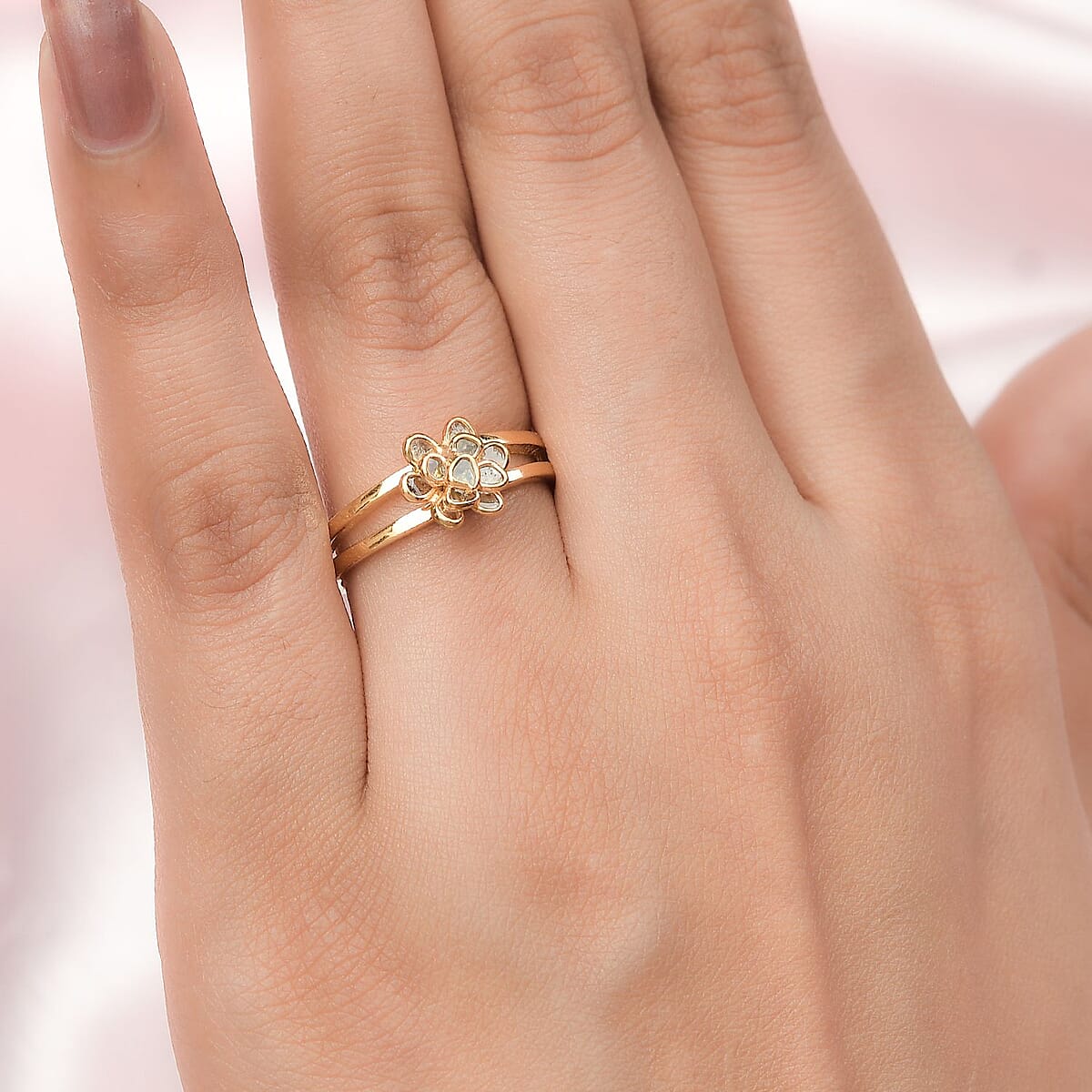 Polki Diamond Flower Ring in 14K YG Over Sterling Silver (Size 6.0) 0.25 ctw image number 1