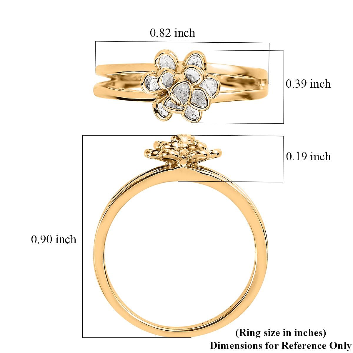 Polki Diamond Flower Ring in 14K YG Over Sterling Silver (Size 6.0) 0.25 ctw