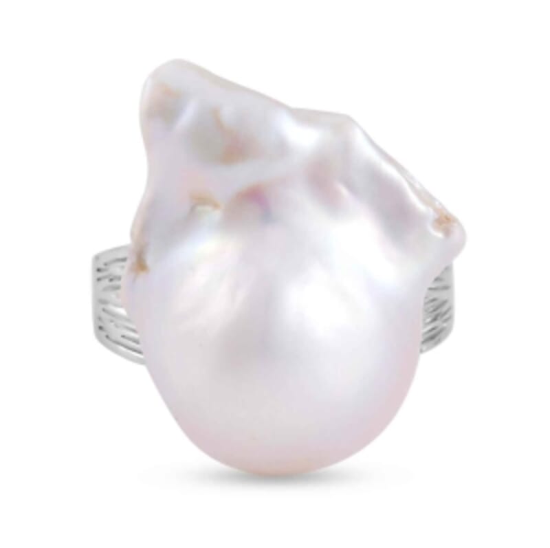 Baroque Pearl 43.71 ctw Ring in Rhodium Over Sterling Silver (Size 5.5)
