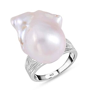 Baroque Pearl 43.71 ctw Ring in Rhodium Over Sterling Silver (Size 5.5)