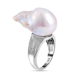 Baroque Pearl 43.71 ctw Ring in Rhodium Over Sterling Silver (Size 5.5)