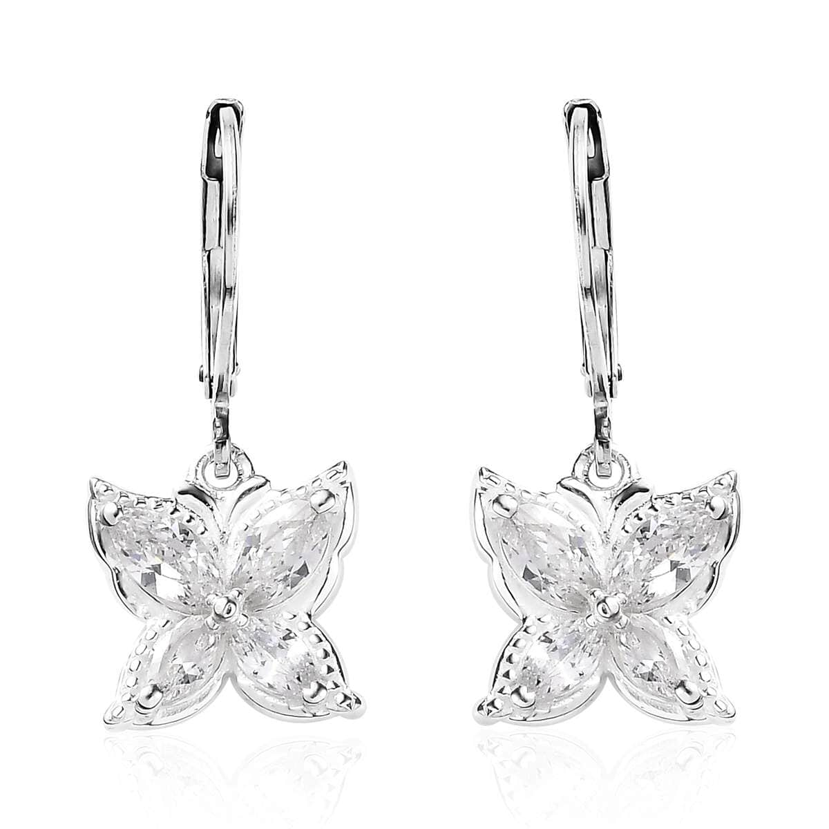 Simulated Diamond Lever Back Earrings in Sterling Silver 2.30 ctw image number 0