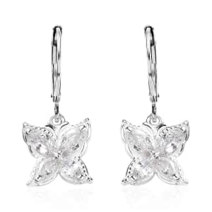 Simulated Diamond Lever Back Earrings in Sterling Silver 2.30 ctw