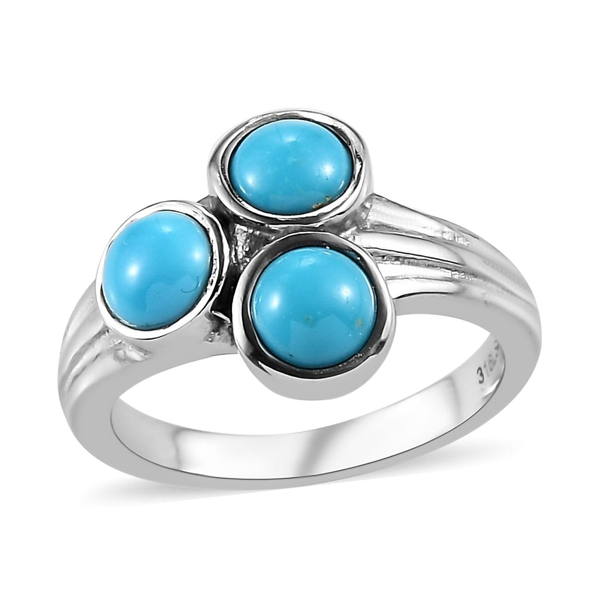 Sleeping Beauty Turquoise 3 Stone Ring in Stainless Steel (Size 10.0) 1.40 ctw