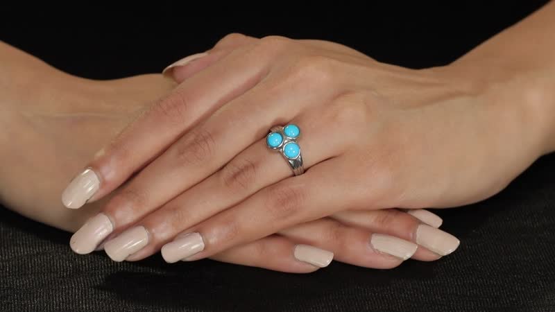 Sleeping Beauty Turquoise 3 Stone Ring in Stainless Steel 1.40 ctw
