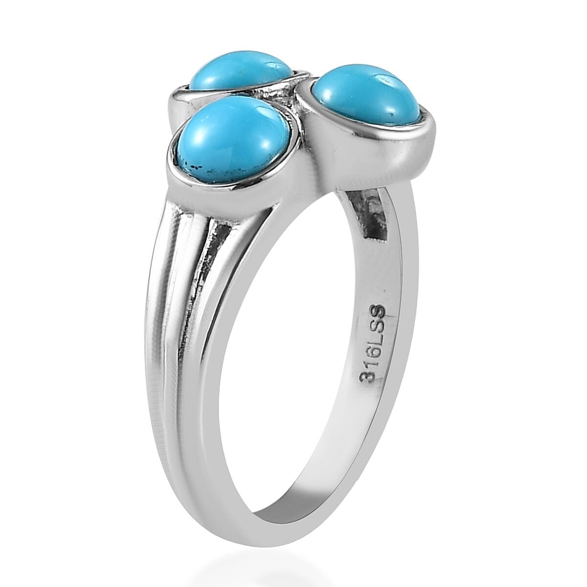 Sleeping Beauty Turquoise 3 Stone Ring in Stainless Steel (Size 10.0) 1.40 ctw