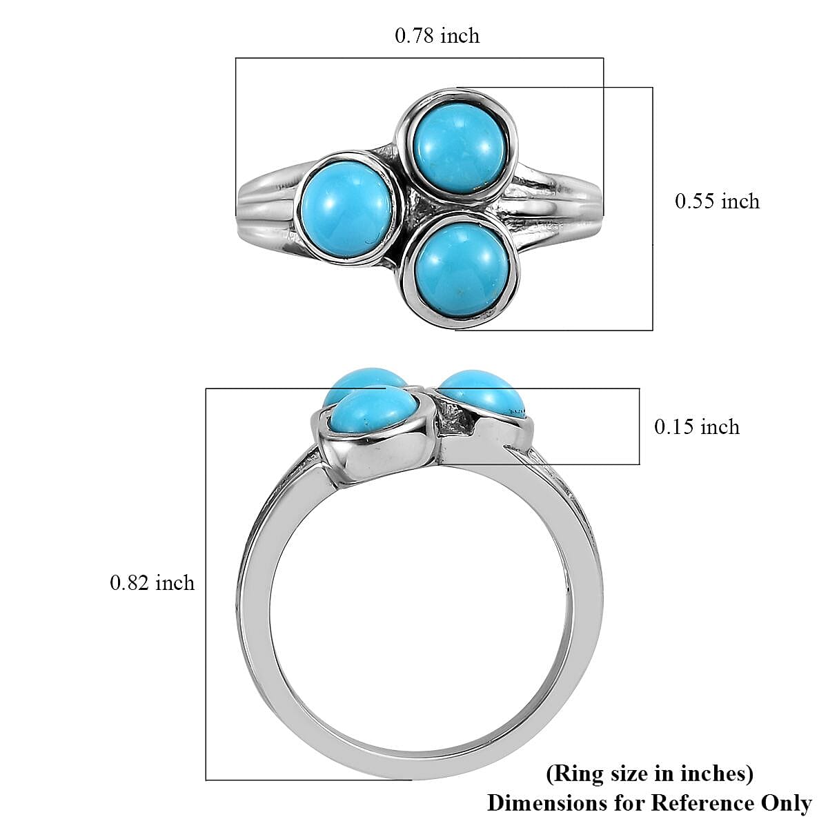Sleeping Beauty Turquoise 3 Stone Ring in Stainless Steel (Size 10.0) 1.40 ctw