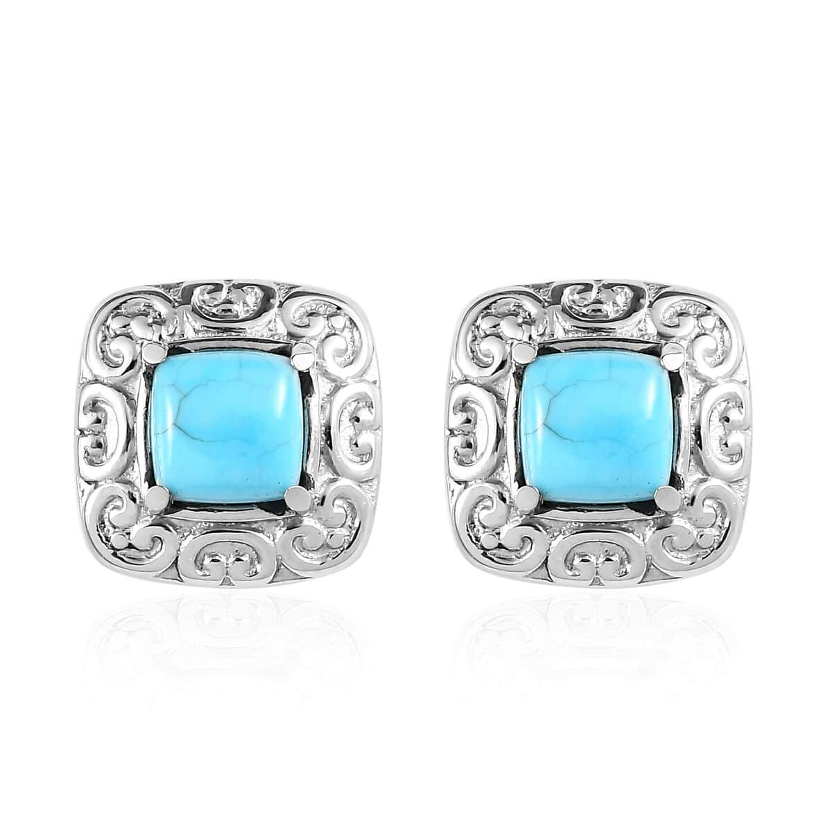 Sleeping Beauty Turquoise Solitaire Stud Earrings in Stainless Steel 1.00 ctw image number 0