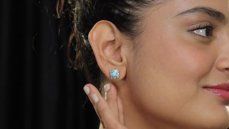 Sleeping Beauty Turquoise Solitaire Stud Earrings in Stainless Steel 1.00 ctw