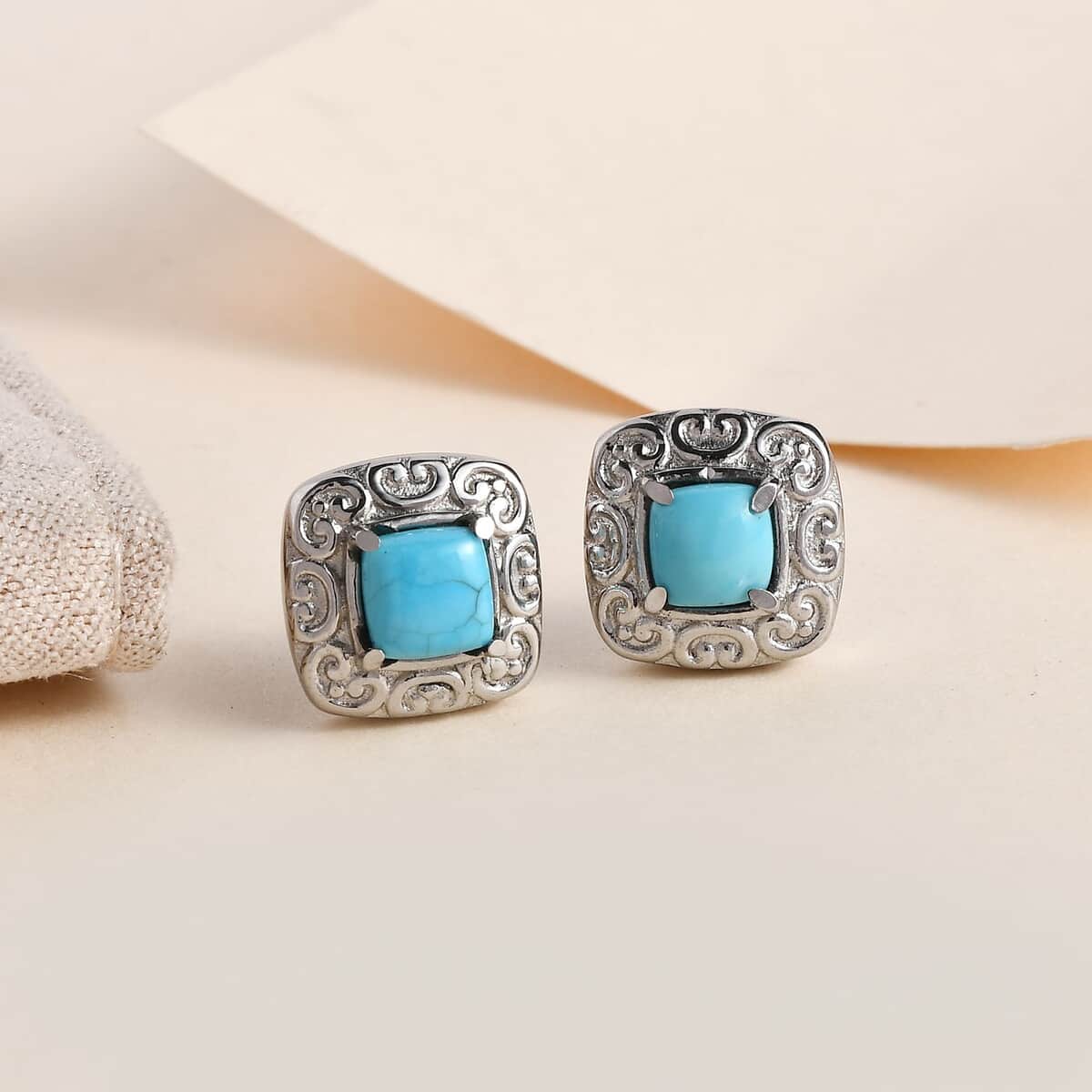 Sleeping Beauty Turquoise Solitaire Stud Earrings in Stainless Steel 1.00 ctw image number 1