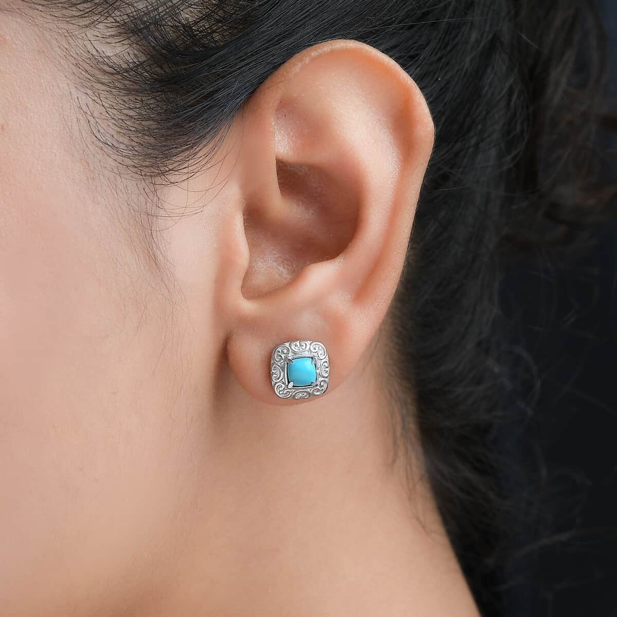 Sleeping Beauty Turquoise Solitaire Stud Earrings in Stainless Steel 1.00 ctw image number 2