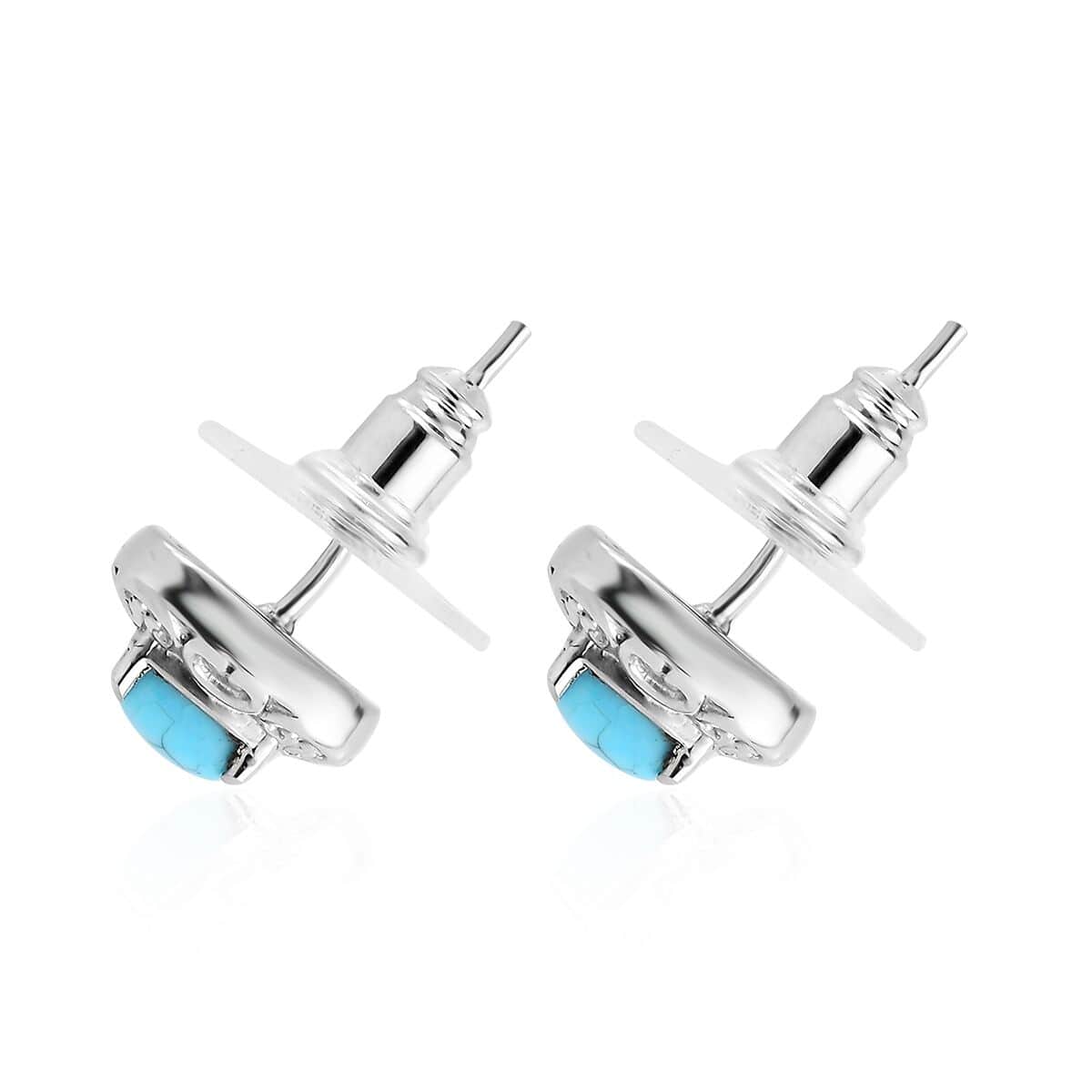 Sleeping Beauty Turquoise Solitaire Stud Earrings in Stainless Steel 1.00 ctw image number 3