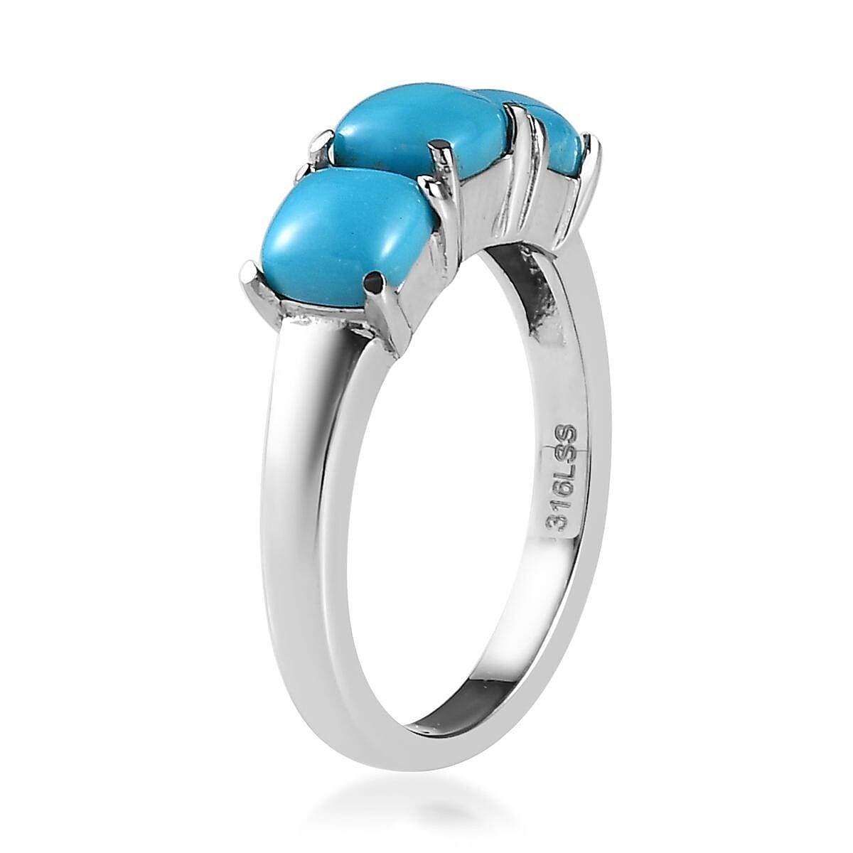 Sleeping Beauty Turquoise 3 Stone Ring in Stainless Steel (Size 10.0) 1.60 ctw