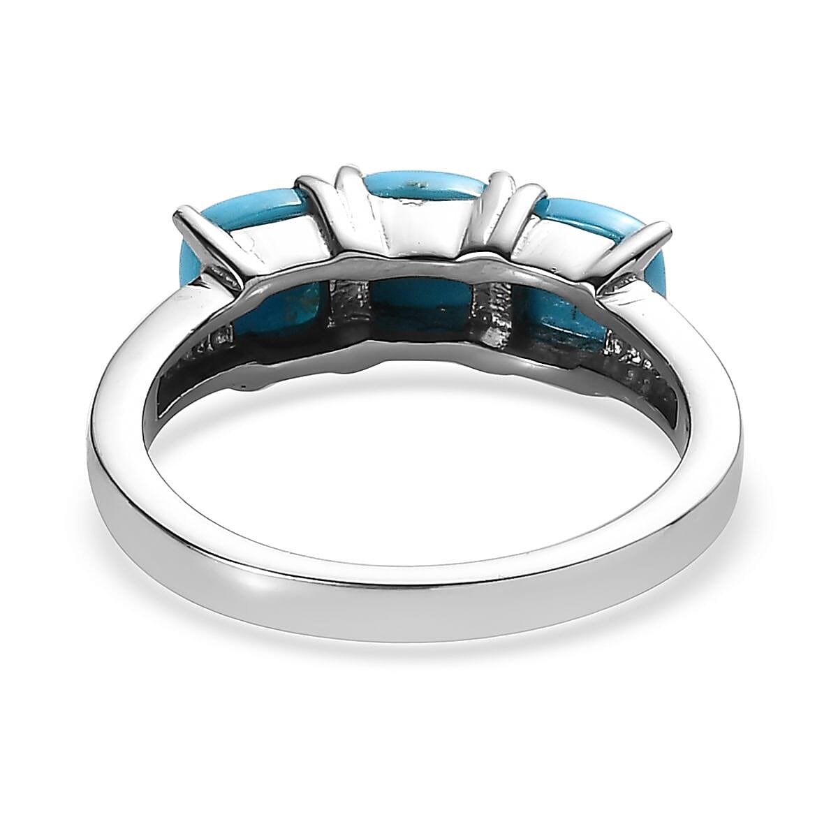 Sleeping Beauty Turquoise 3 Stone Ring in Stainless Steel (Size 10.0) 1.60 ctw