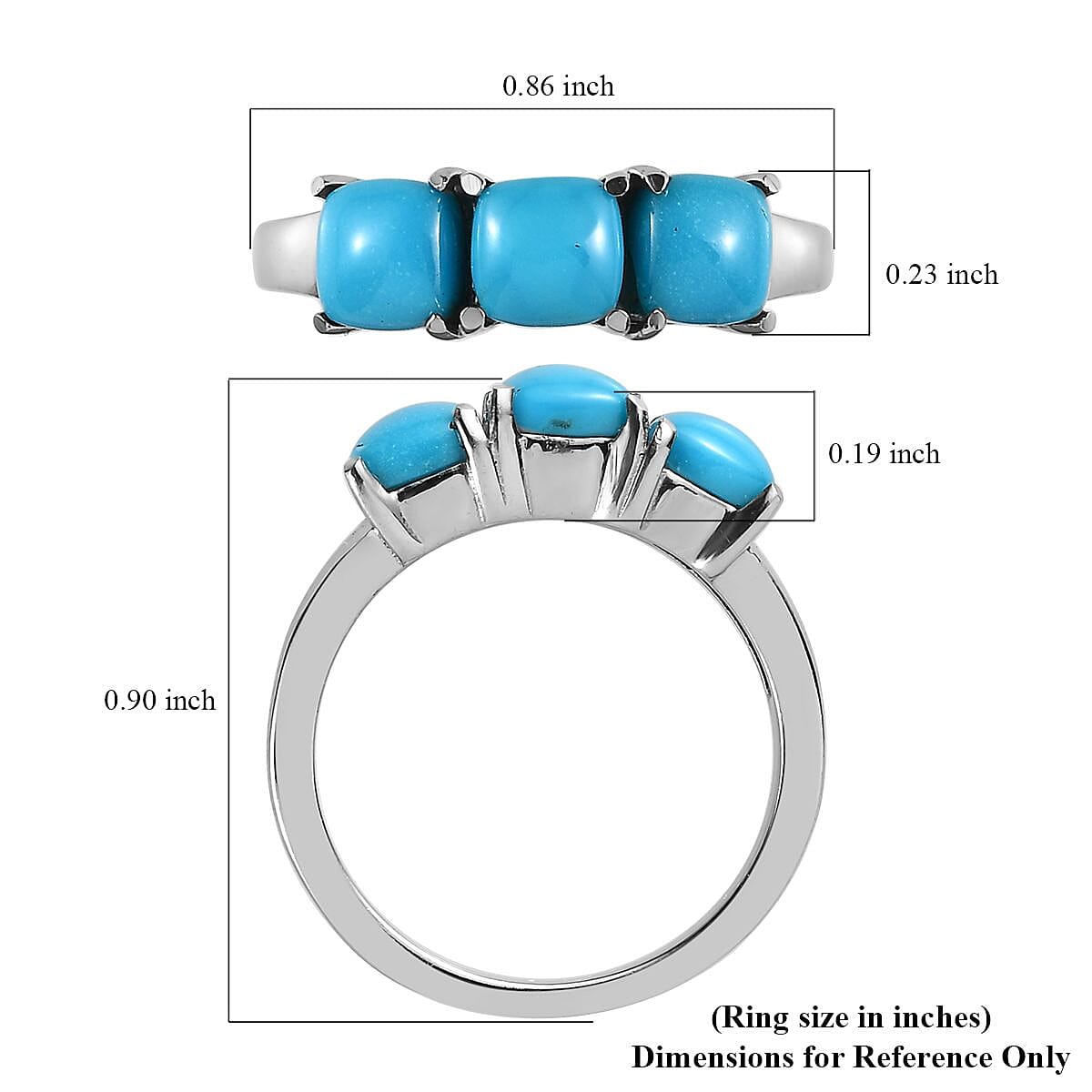 Sleeping Beauty Turquoise 3 Stone Ring in Stainless Steel (Size 10.0) 1.60 ctw