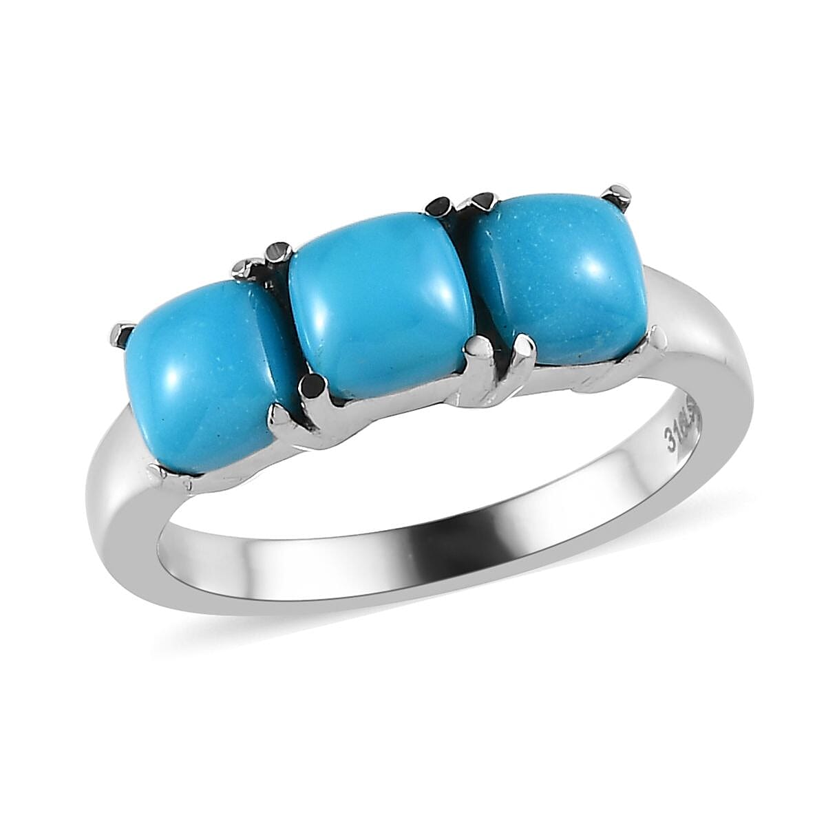 Sleeping Beauty Turquoise 3 Stone Ring in Stainless Steel (Size 5.0) 1.60 ctw