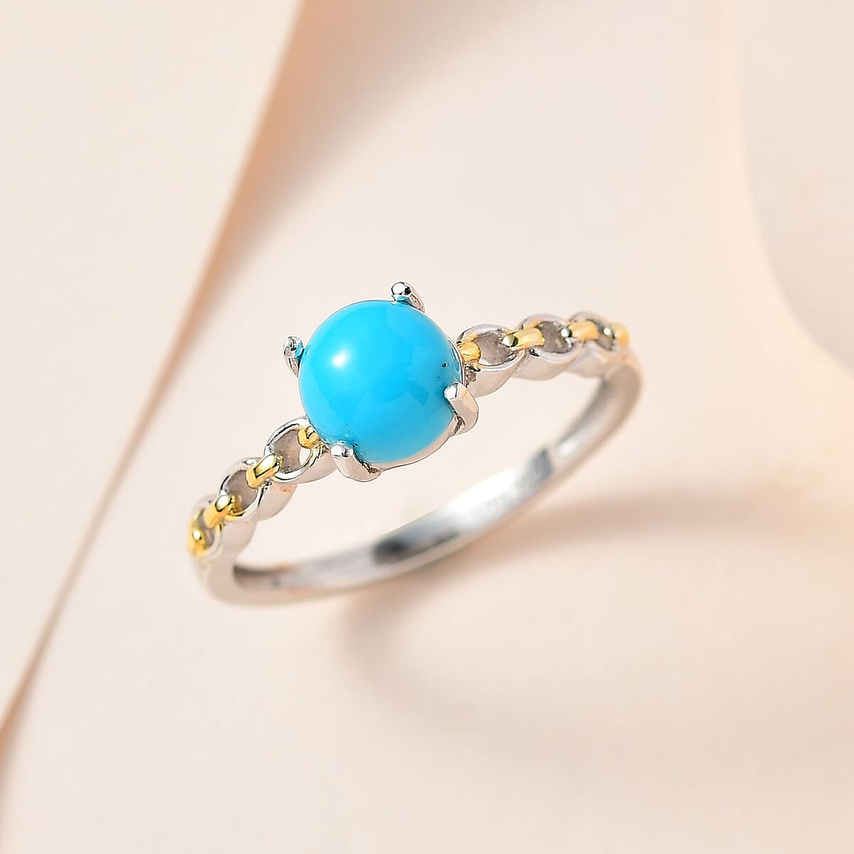 Sleeping Beauty Turquoise Solitaire Ring in 14K YG and Platinum Over Sterling Silver 0.75 ctw image number 1