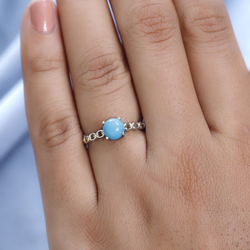 Sleeping Beauty Turquoise Solitaire Ring in 14K YG and Platinum Over Sterling Silver (Size 10.0) 0.75 ctw