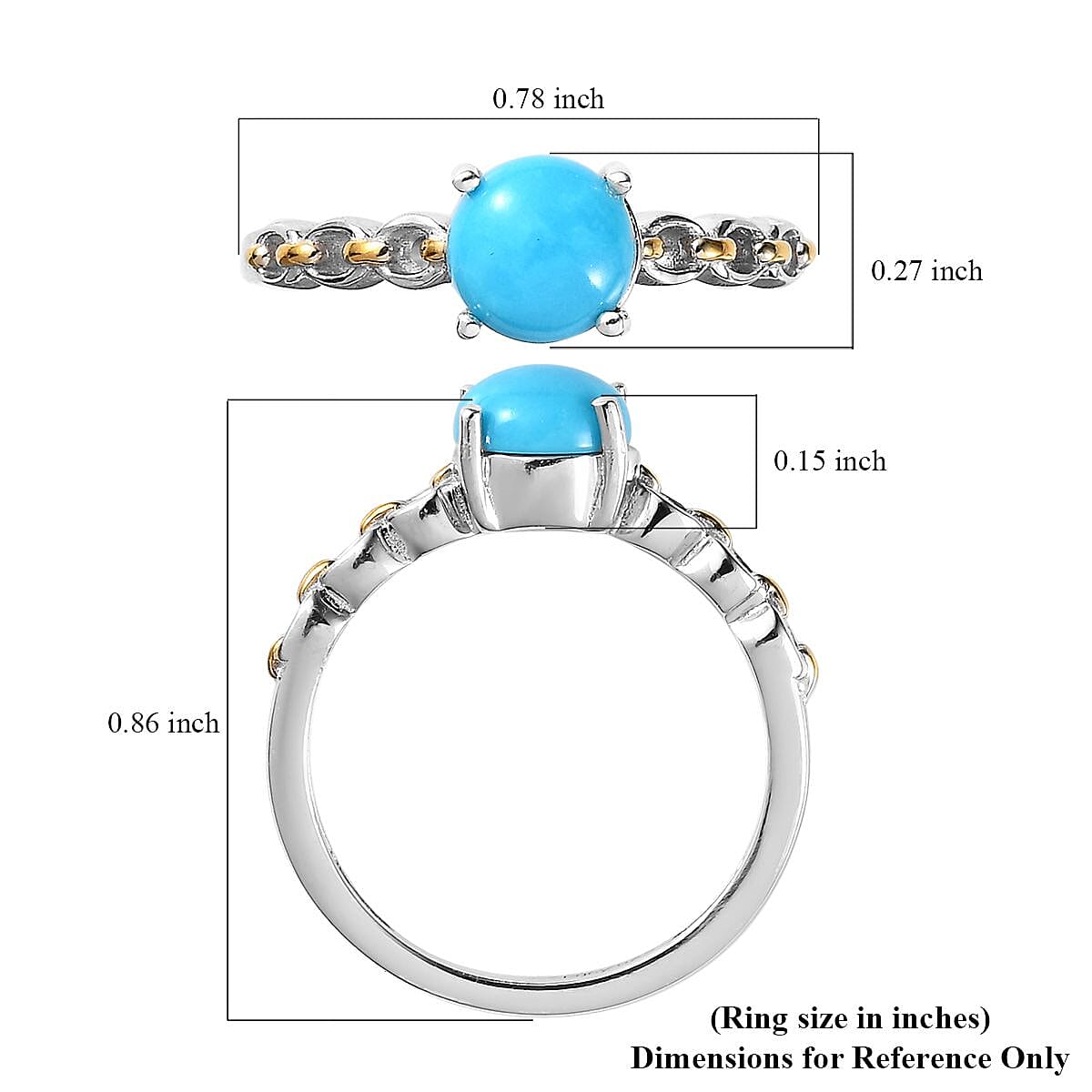 Sleeping Beauty Turquoise Solitaire Ring in 14K YG and Platinum Over Sterling Silver (Size 10.0) 0.75 ctw
