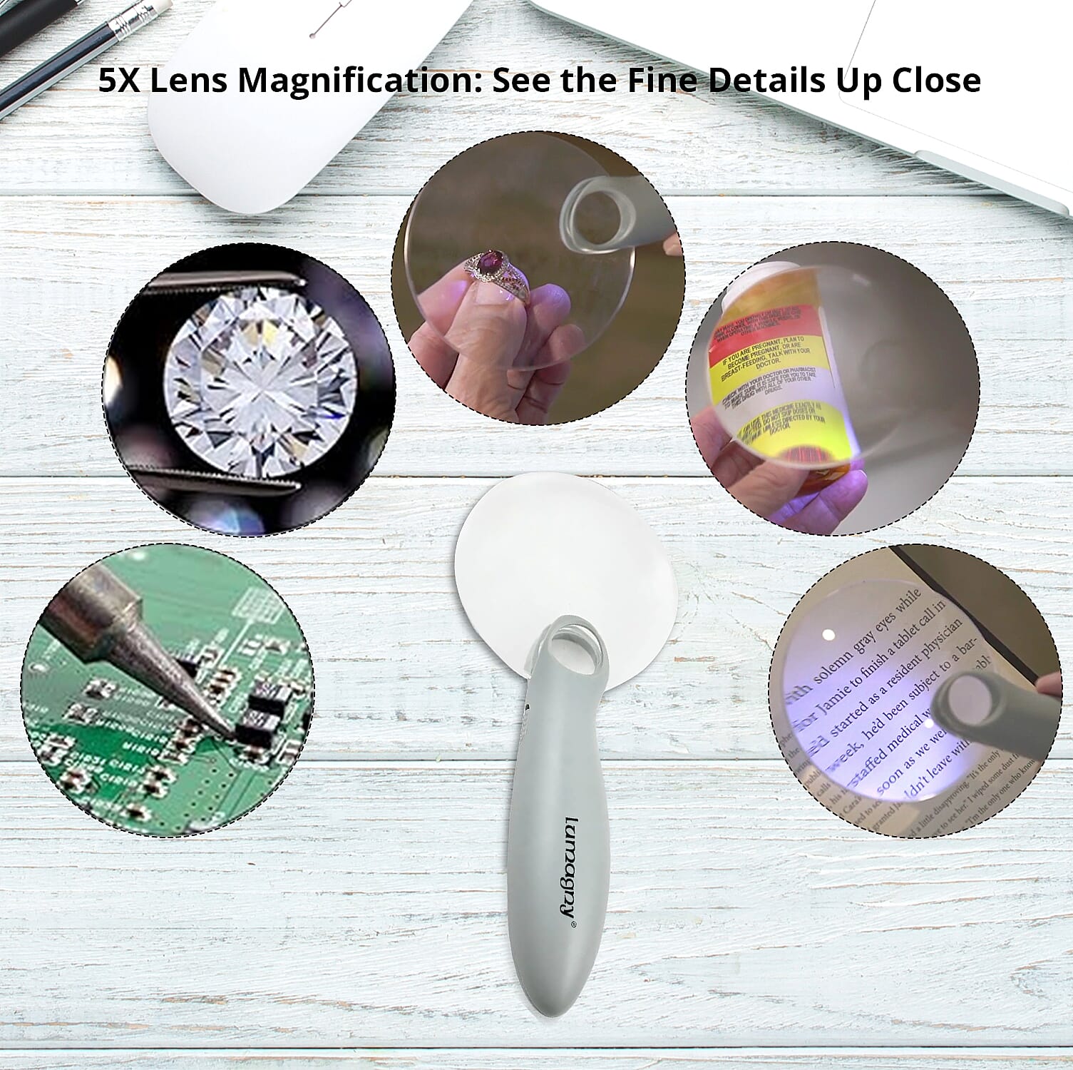 Closeout Lumagny Handheld Magnifier with Light -Gray
