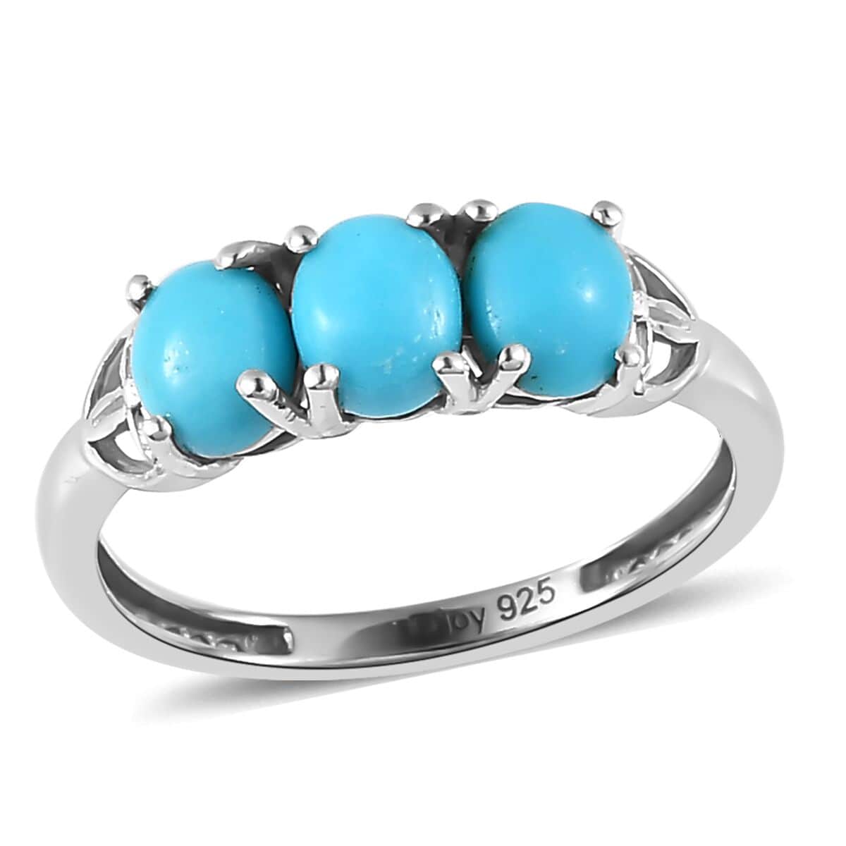 Sleeping Beauty Turquoise 3 Stone Ring in Platinum Over Sterling Silver (Size 10.0) 1.10 ctw image number 0