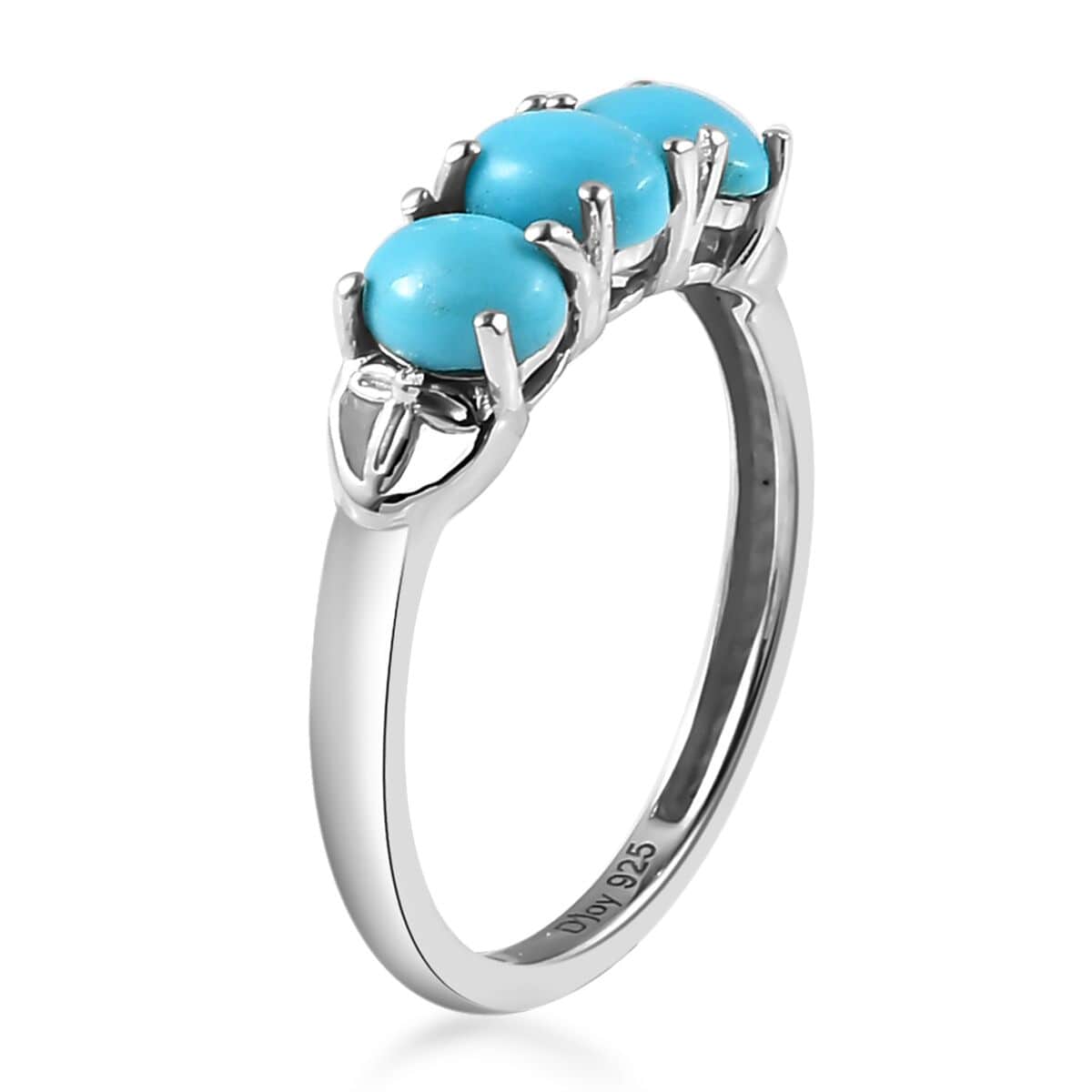 Sleeping Beauty Turquoise 3 Stone Ring in Platinum Over Sterling Silver (Size 10.0) 1.10 ctw image number 3