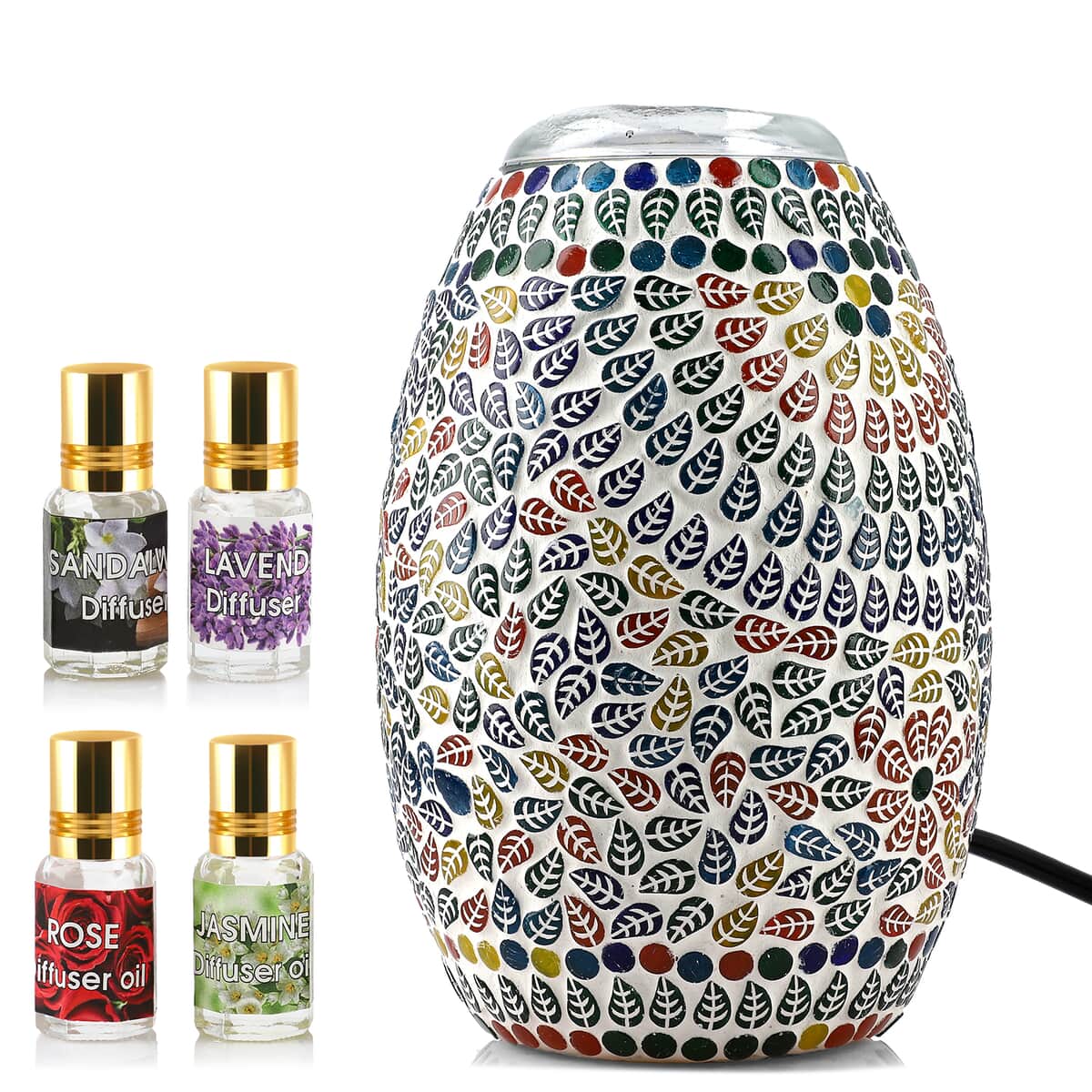 UL Certified Handcrafted Mosaic Table Lamp with 4 Aroma Oil Bottles (5ml each) image number 0