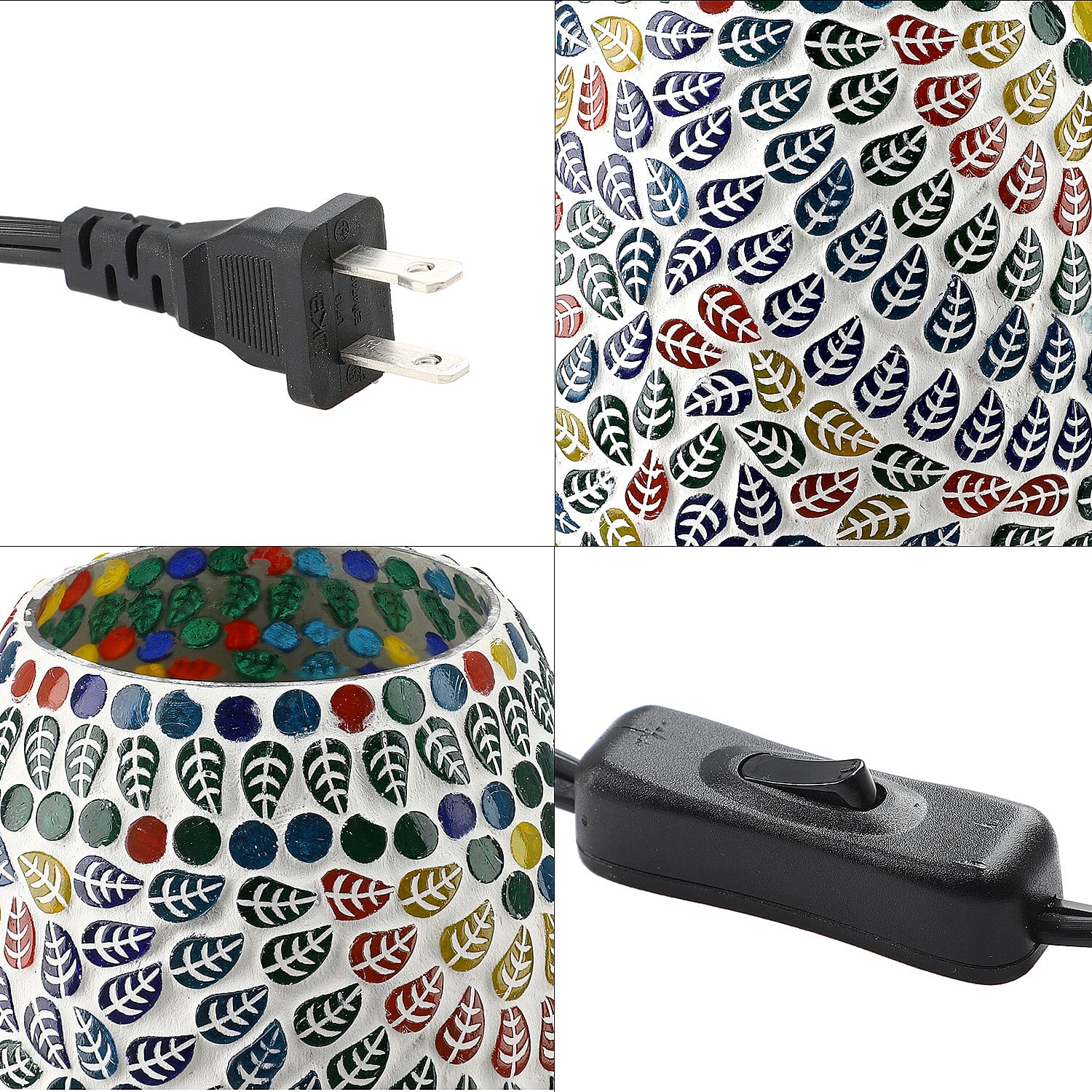 UL Certified Handcrafted Mosaic Table Lamp with 4 Aroma Oil Bottles (5ml each)