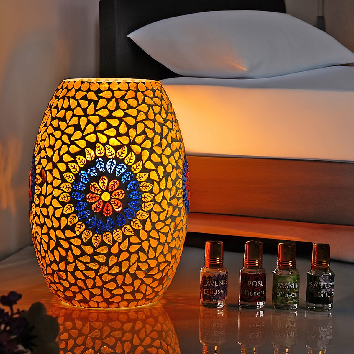 UL Certified Handcrafted Mosaic Table Lamp with 4 Aroma Oil Bottles (5ml each) image number 1