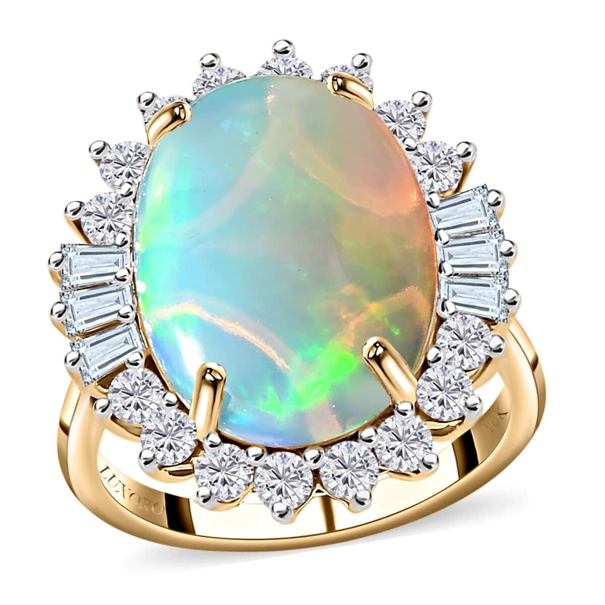 Luxoro 10K Yellow Gold Premium Ethiopian Welo Opal and Moissanite Ring 5.00 ctw (Del. in 7-10 Days) image number 0