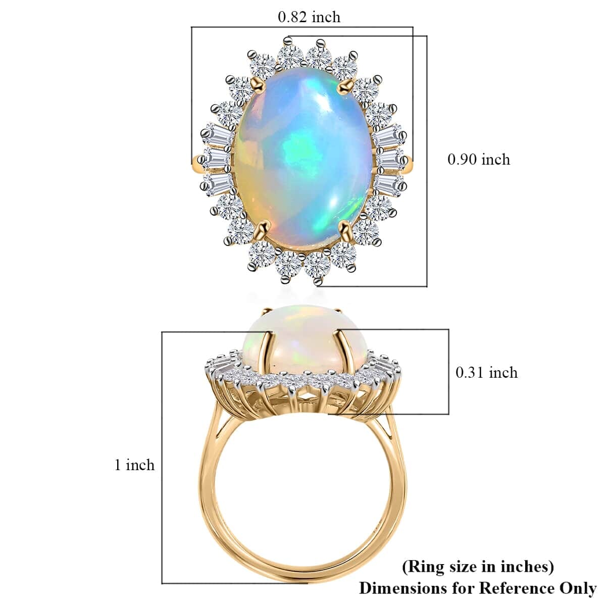 Luxoro 10K Yellow Gold Premium Ethiopian Welo Opal and Moissanite Ring 5.00 ctw (Del. in 7-10 Days) image number 6