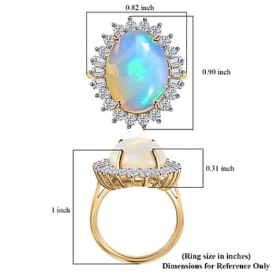 Luxoro 10K Yellow Gold Premium Ethiopian Welo Opal and Moissanite Sunburst Ring (Size 7.0) 5.00 ctw