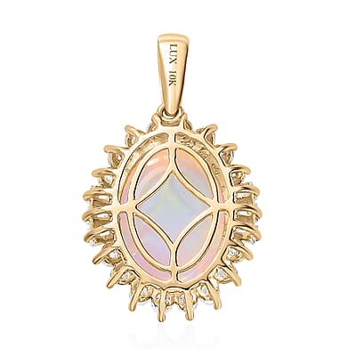 Luxoro 10K Yellow Gold Premium Ethiopian Welo Opal and Moissanite Sunburst Pendant 5.00 ctw