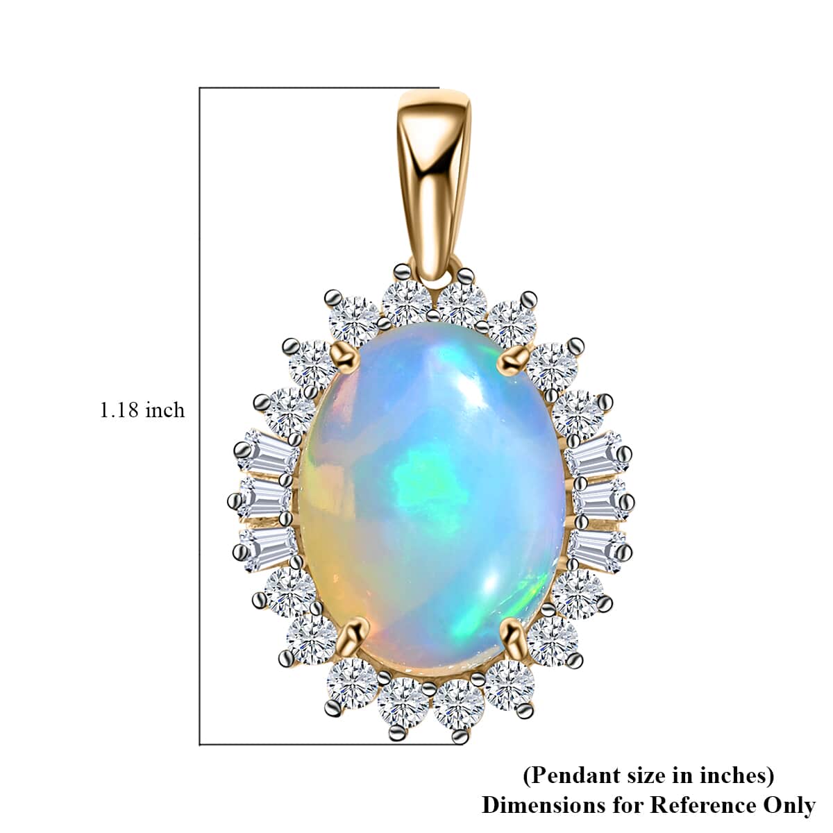 Luxoro 10K Yellow Gold Premium Ethiopian Welo Opal and Moissanite Sunburst Pendant 5.00 ctw image number 6