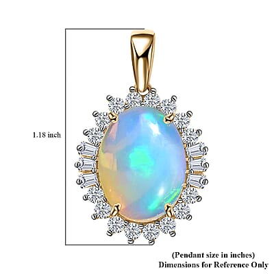 Luxoro 10K Yellow Gold Premium Ethiopian Welo Opal and Moissanite Sunburst Pendant 5.00 ctw