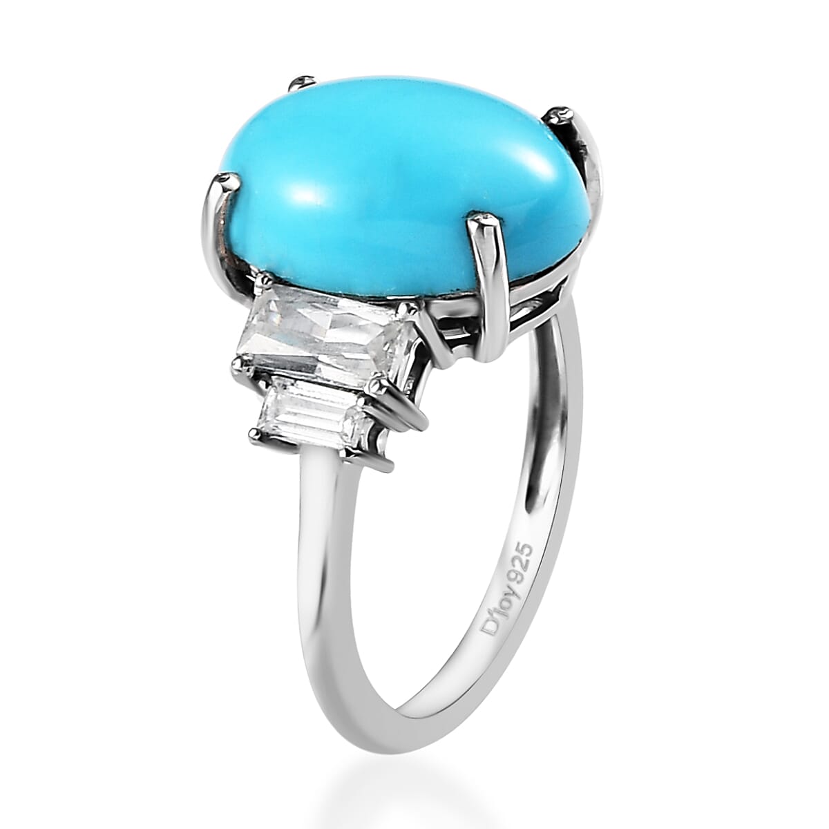 Premium Sleeping Beauty Turquoise and Moissanite Ring in Platinum Over Sterling Silver 5.65 ctw (Del. in 7-10 Days) image number 3