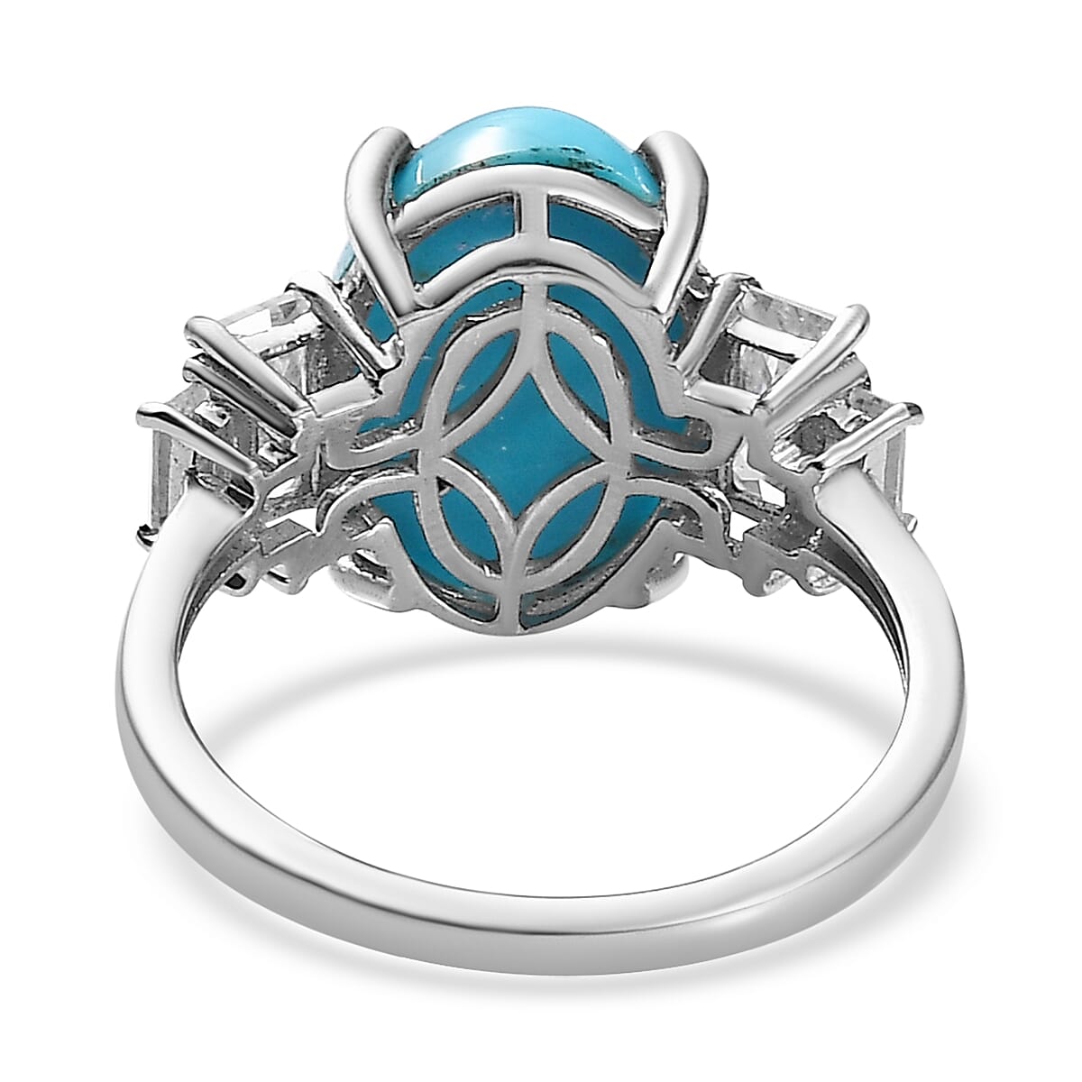 Premium Sleeping Beauty Turquoise and Moissanite Ring in Platinum Over Sterling Silver 5.65 ctw (Del. in 7-10 Days) image number 4