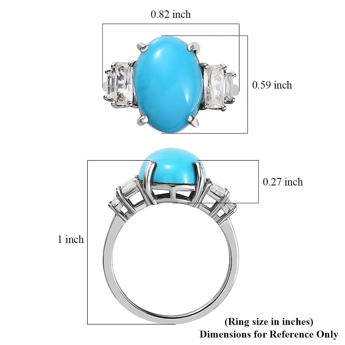 Premium Sleeping Beauty Turquoise and Moissanite Ring in Platinum Over Sterling Silver 5.65 ctw (Del. in 7-10 Days) image number 5