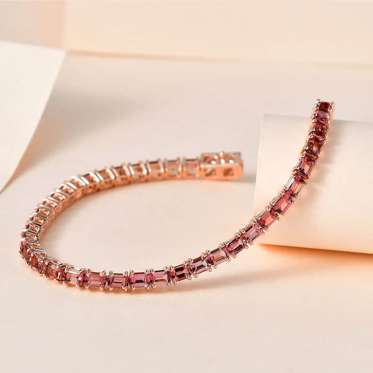 Premium Blush Tourmaline Tennis Bracelet in Vermeil Rose Gold Over Sterling Silver (8.00 In) 8.30 ctw image number 1