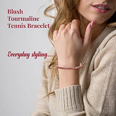 D'Joy Premium Blush Tourmaline Tennis Bracelet in Vermeil Rose Gold Over Sterling Silver (8.00 In) 8.30 ctw