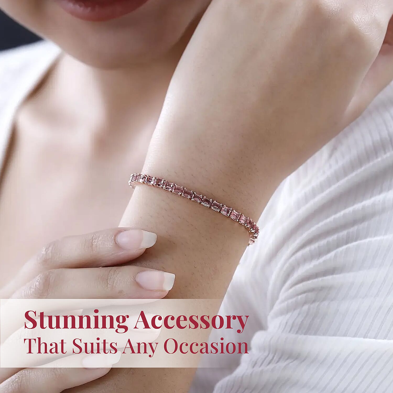 D'Joy Premium Blush Tourmaline Tennis Bracelet in Vermeil Rose Gold Over Sterling Silver (8.00 In) 8.30 ctw