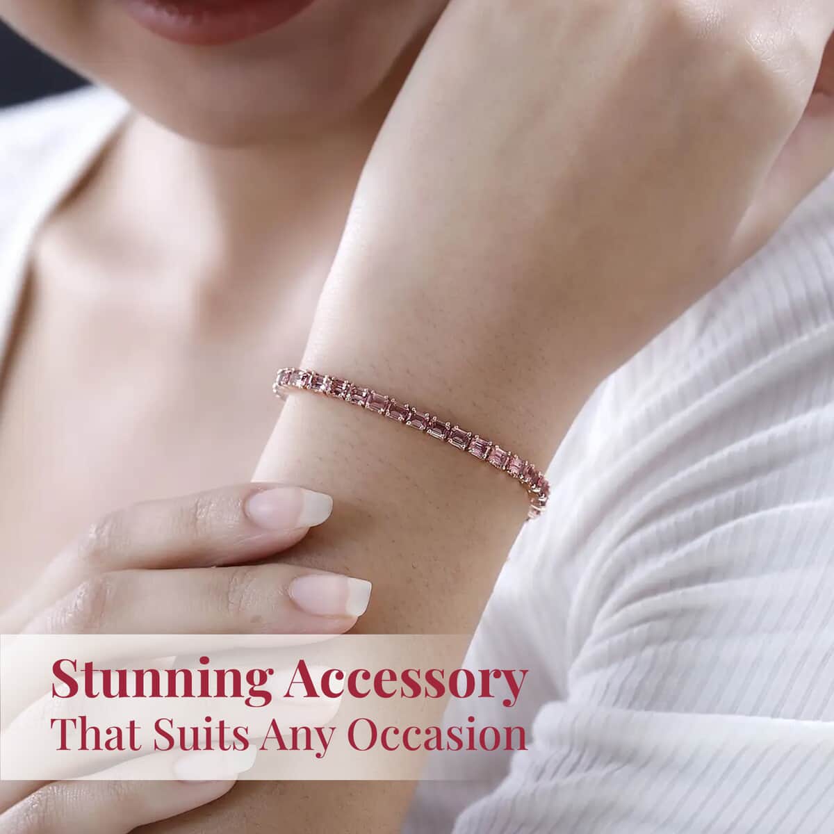 Premium Blush Tourmaline Tennis Bracelet in Vermeil Rose Gold Over Sterling Silver (8.00 In) 8.30 ctw image number 5