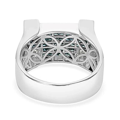 Modani SI Blue and White Diamond Ring,  14K White Gold Ring, Diamond Deco Cluster Ring, Diamond Ring For Men, Wedding Ring For Him 9.40 Grams 1.90 ctw (Size 10)