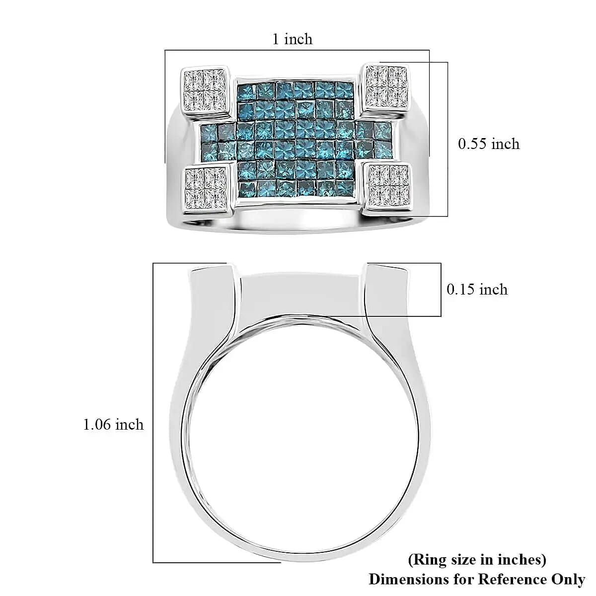 Modani SI Blue and White Diamond Ring,  14K White Gold Ring, Diamond Deco Cluster Ring, Diamond Ring For Men, Wedding Ring For Him 9.40 Grams 1.90 ctw (Size 10)